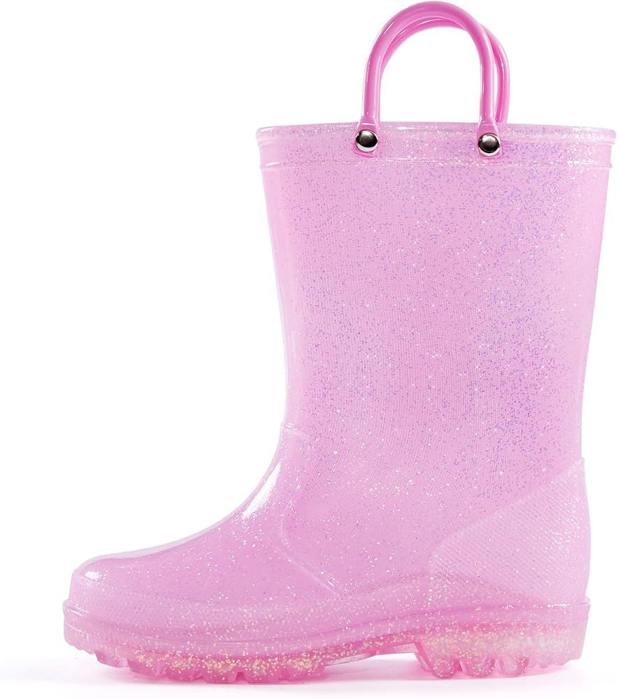 K KomForme Girls Rain Boots,Kids Glitter Waterproof Boots with Easy-on Handles | Amazon (US)