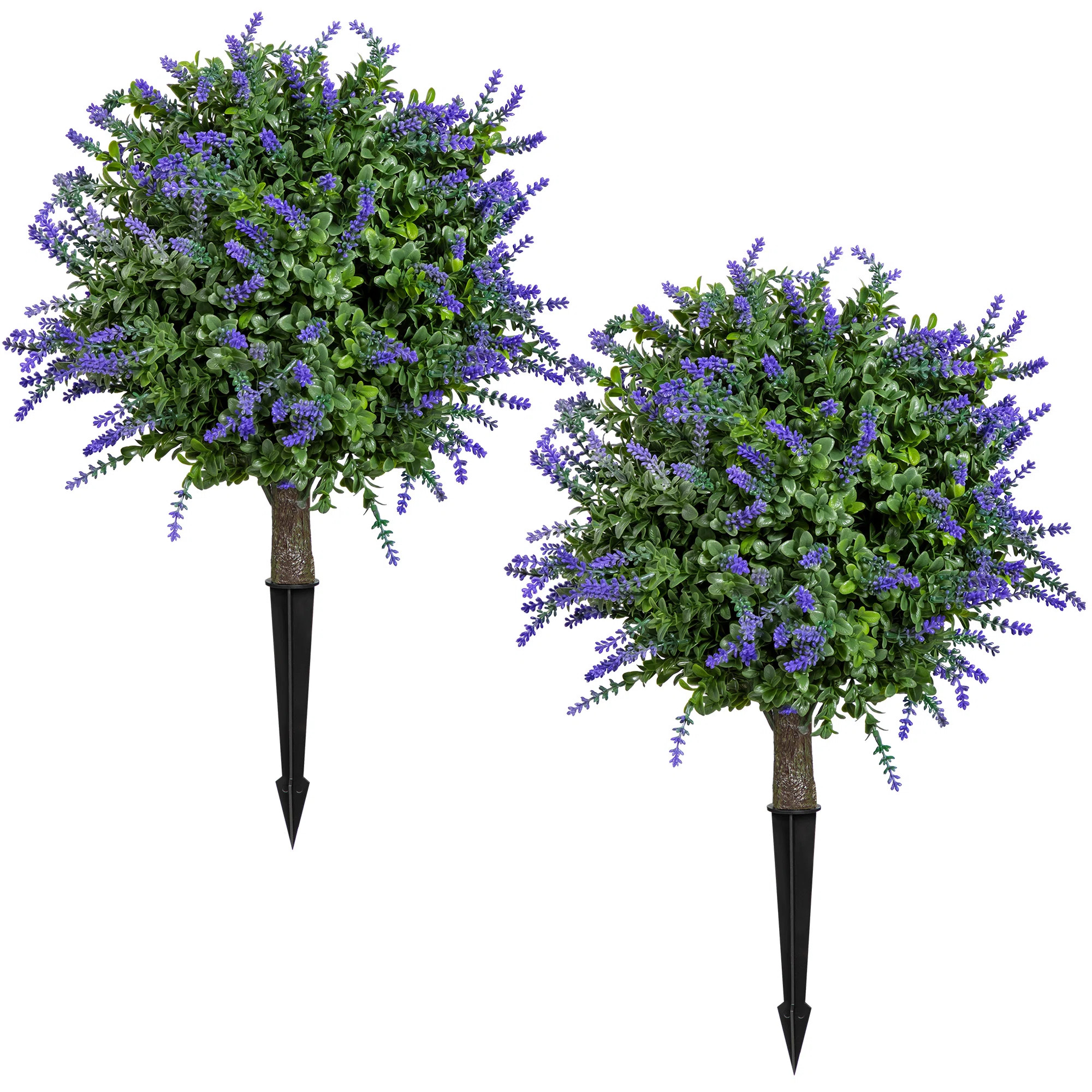 24" Artificial Lavender Boxwood  Topiary Ball Tree with Ground Spike, Set of 2 Artificial Boxwood... | Wayfair North America