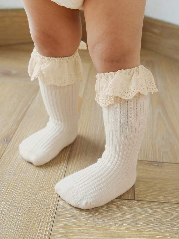 1 Pair Of Beige /3 Pairs Of Random Color Sweet Lace Socks For Girls, Princess Socks, Calf Socks, And Thigh-High Socks Without Heels. Comfortable, Soft And Breathable, Suitable For Home Wear, Parties, Spring, Autumn And Winter | SHEIN