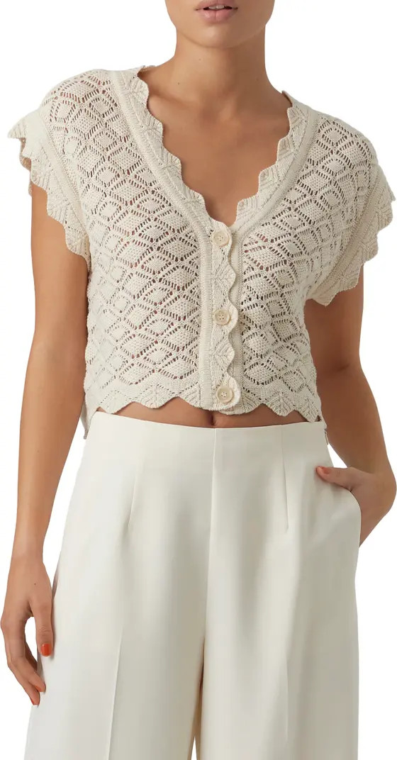 VERO MODA Celia Pointelle Crop Cardigan | Nordstrom | Nordstrom