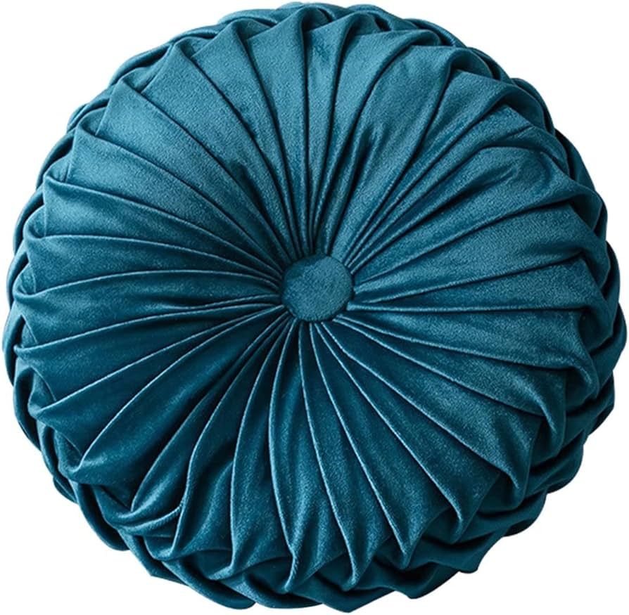 Round Velvet Pillow for Couch Small Handmade Decorative Throw Pillow for Bed Bedroom 13.7” Dark... | Amazon (US)