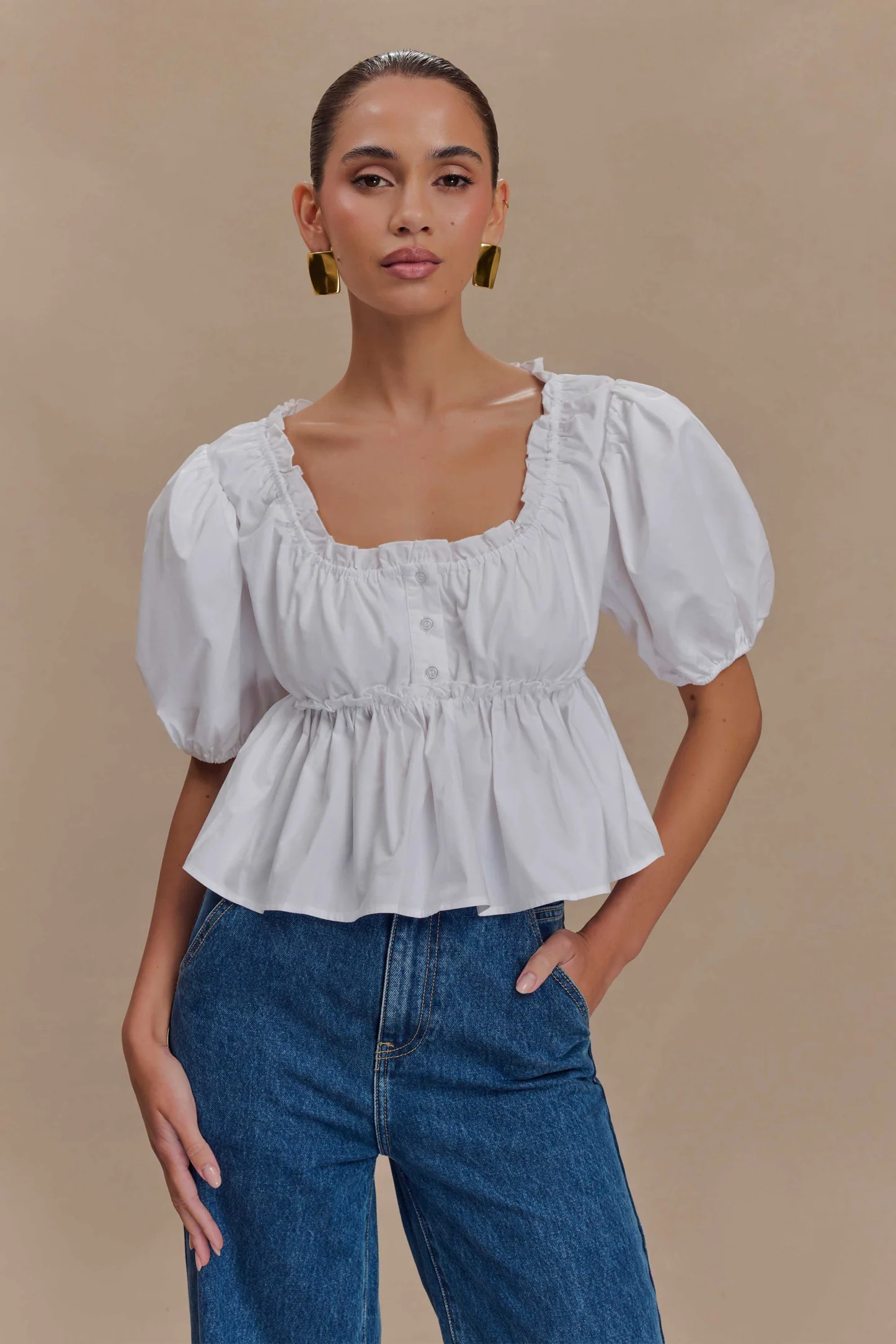 Magdalena Puff Crop Top - White | Meshki (APAC)