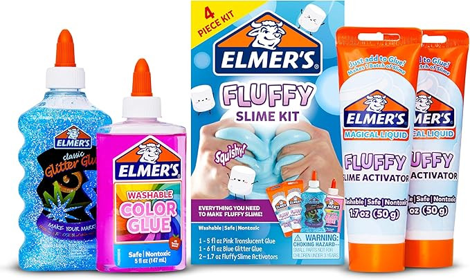 Elmer’s Fluffy Slime Kit, Includes Translucent Color Glue, Glitter Glue, Fluffy Slime Activator... | Amazon (US)