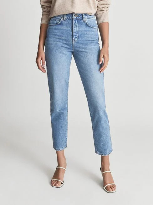 Reiss Pale Blue Raye High Rise Slim Straight Fit Jeans | Reiss UK