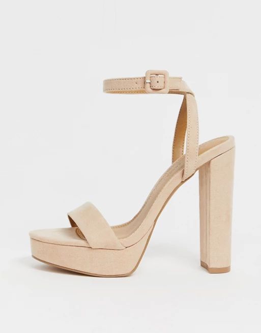 ASOS DESIGN Nutshell platform barely there heeled sandals in beige | ASOS (Global)