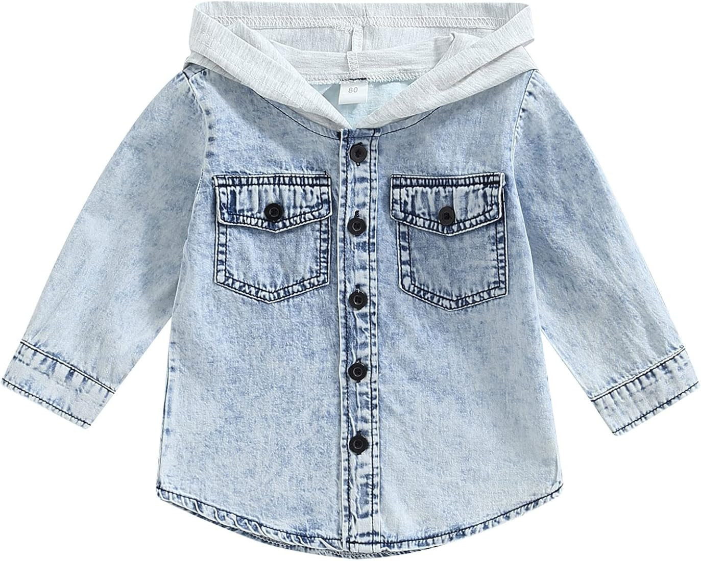 MAINESAKA Toddler Baby Boys Girls Hoodie Denim Jackets Button Down Trucker Jeans Top with Pockets Fa | Amazon (US)