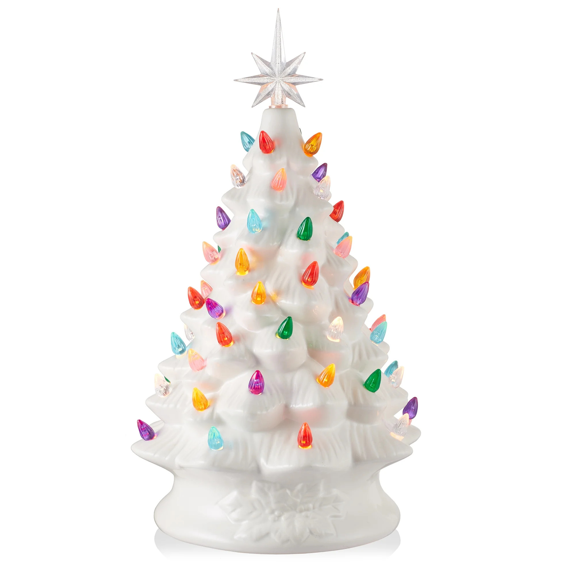 Casafield Hand Painted Ceramic Christmas Tree, White 15-Inch Pre-Lit Tree with 128 Multi Color Li... | Walmart (US)