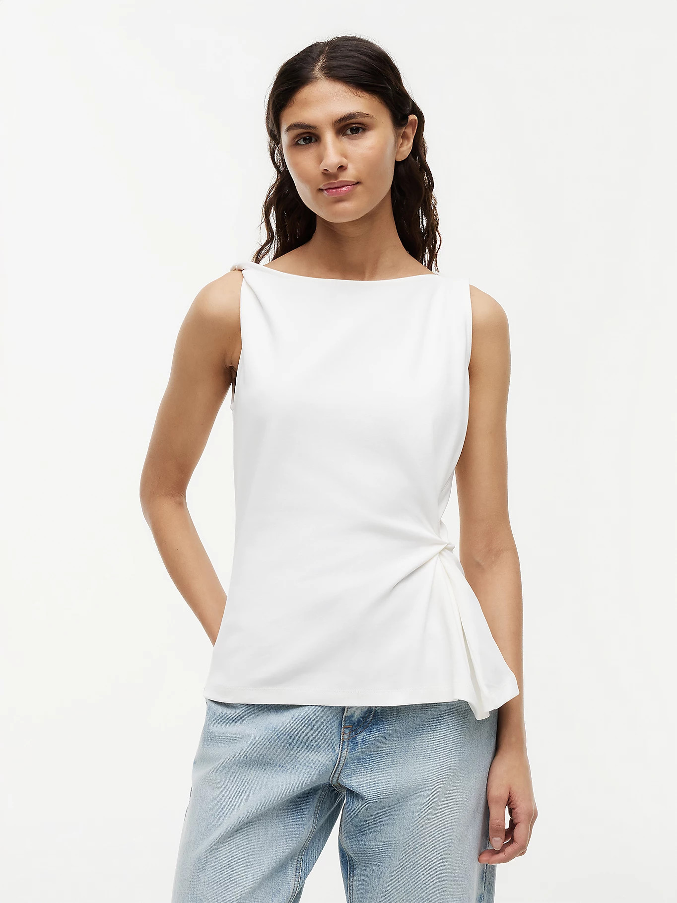 Twist Boat Neck Sleeveless Top | White | Tommy Hilfiger | Tommy Hilfiger UK