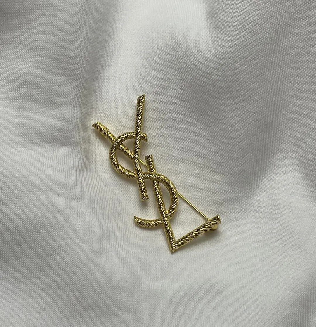 Vintage Brooch Yves Saint Laurent Gold Tone Big Logo YSL - Etsy | Etsy (US)