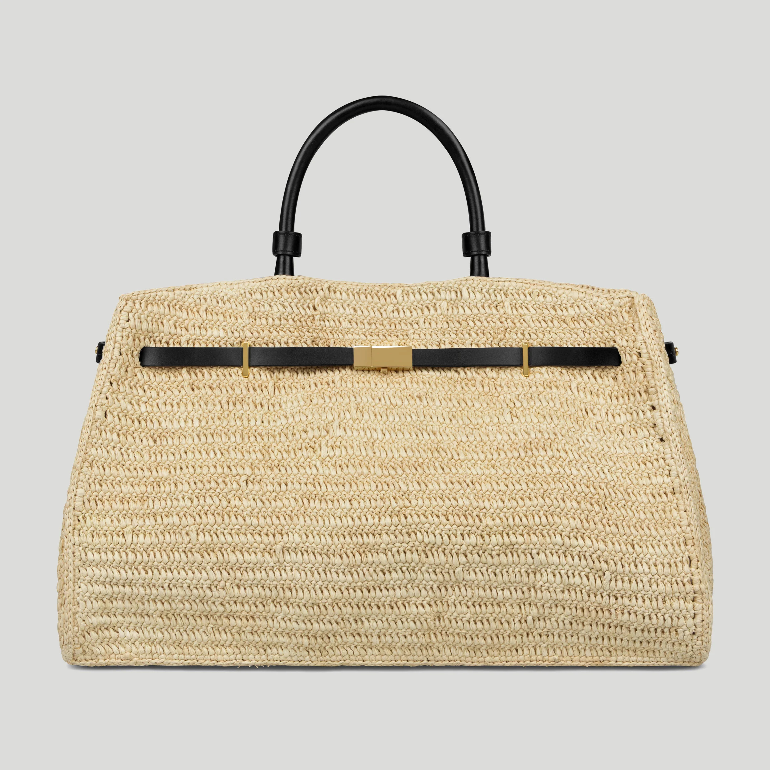DeMellier The Hudson in Natural Raffia & Black Smooth Leather Tote & Work bag | DeMellier