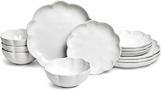 Sango Bethany 12 Pieces Scalloped White Plates & Bowls Set | Amazon (US)