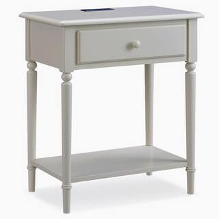 Coastal Notions Wood Greige Nightstand Table with AC/USB Charger | The Home Depot