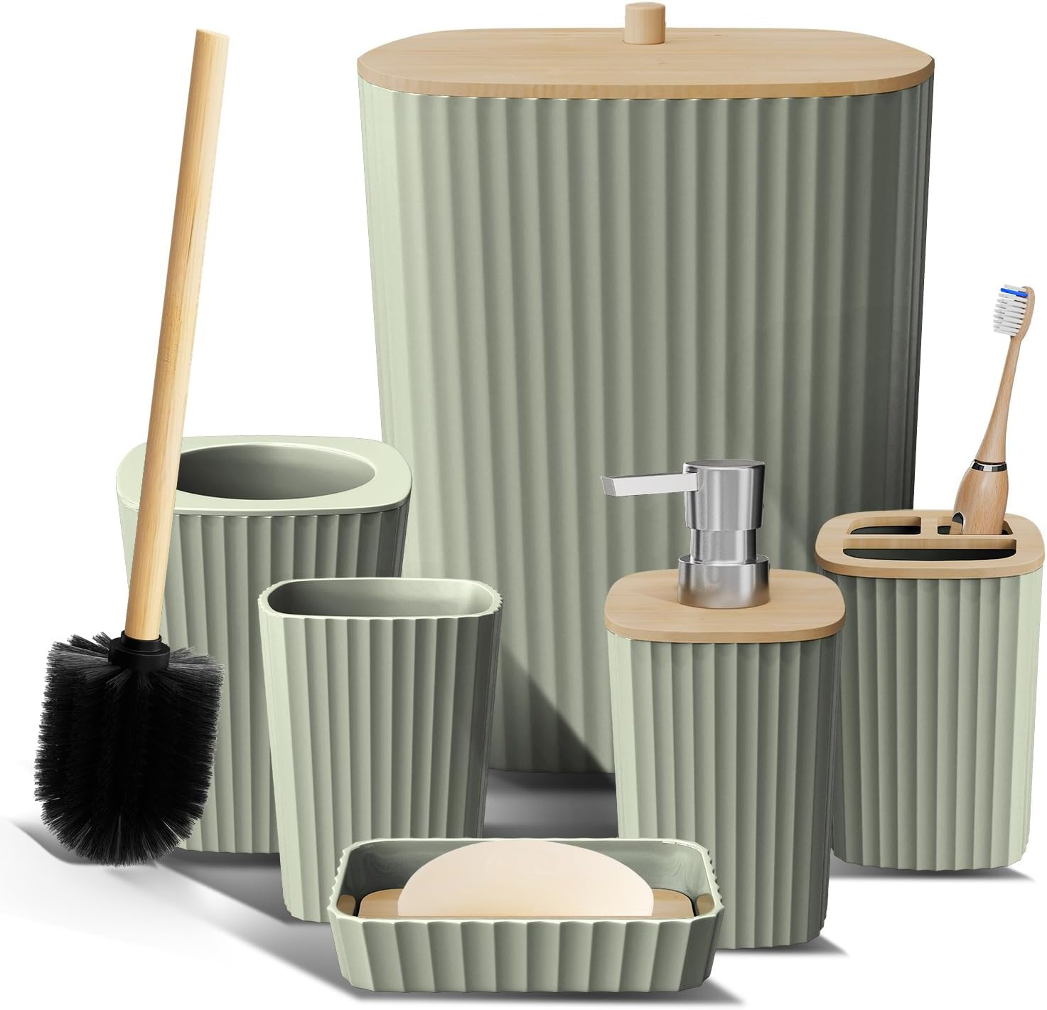 Amazon.com: Clara Clark Bathroom Set - Sage Green Bathroom Accessories Set, 6PC Bathroom Accessor... | Amazon (US)