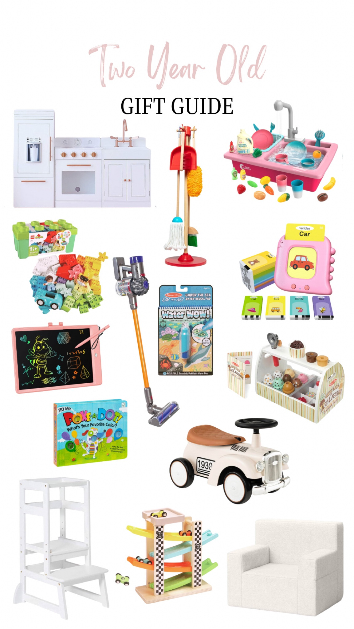 Two Year Old Gift Guide! 

Gifts for toddlers, holiday gifts, Writing tablet, sink, kitchen stool, kitchen, ice cream toy, cleaning toy set, Duplo, wow books, cars, fuzzy chair, learning toy

#LTKSaleAlert #LTKGiftGuide #LTKKids