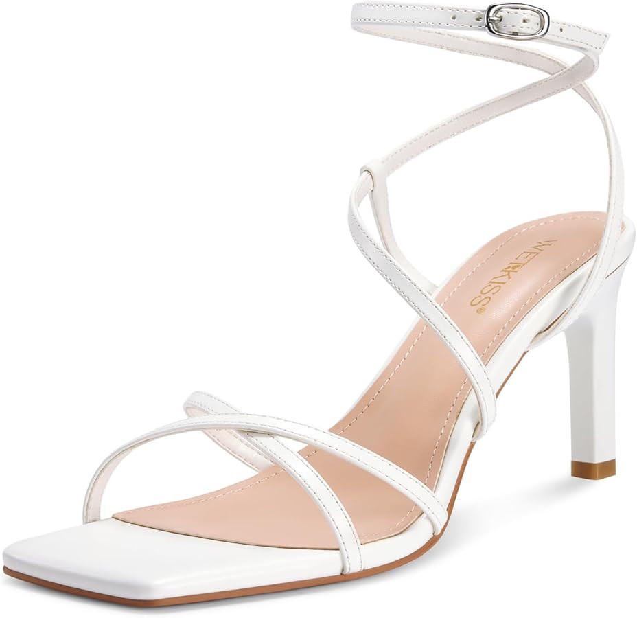 wetkiss Womens Sandals Square Open Toe Strappy Heels Ankle Strap High Heel Sandals Comfort Dress ... | Amazon (US)