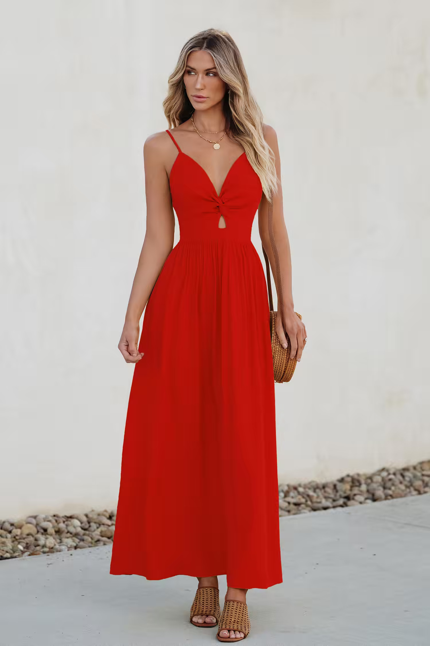 Red Front Twist & Keyhole Maxi Dress | Cupshe US