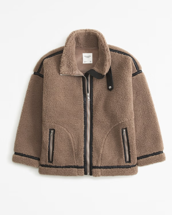 Women's Contrast Trim Sherpa Aviator Jacket | Women's New Arrivals | Abercrombie.com | Abercrombie & Fitch (US)