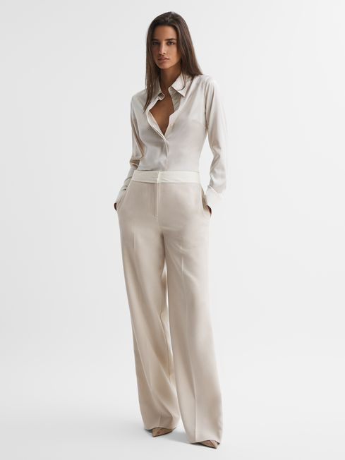 Mid Rise Contrast Wide Leg Trousers | Reiss UK