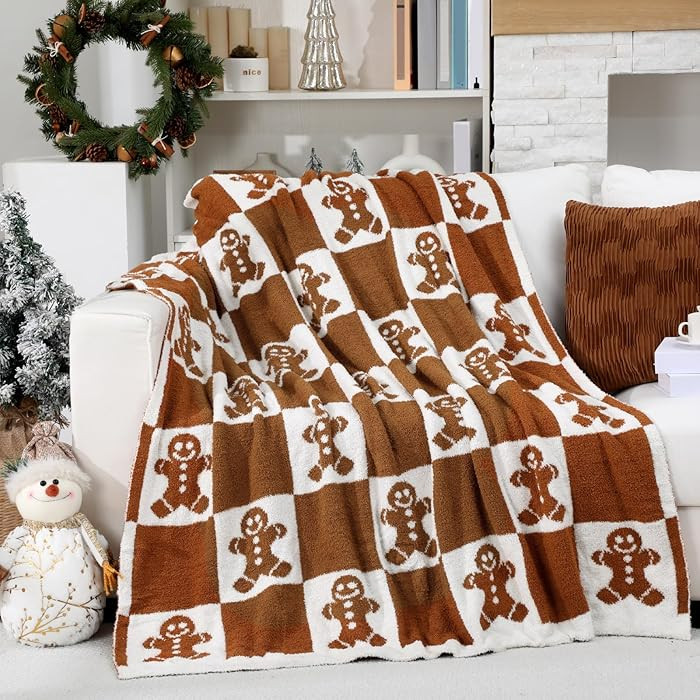 Buryeah Christmas Gingerbread Man Knit Throw Blanket, 50 x 60 Inch Xmas Reversible Knitted Throw ... | Amazon (US)