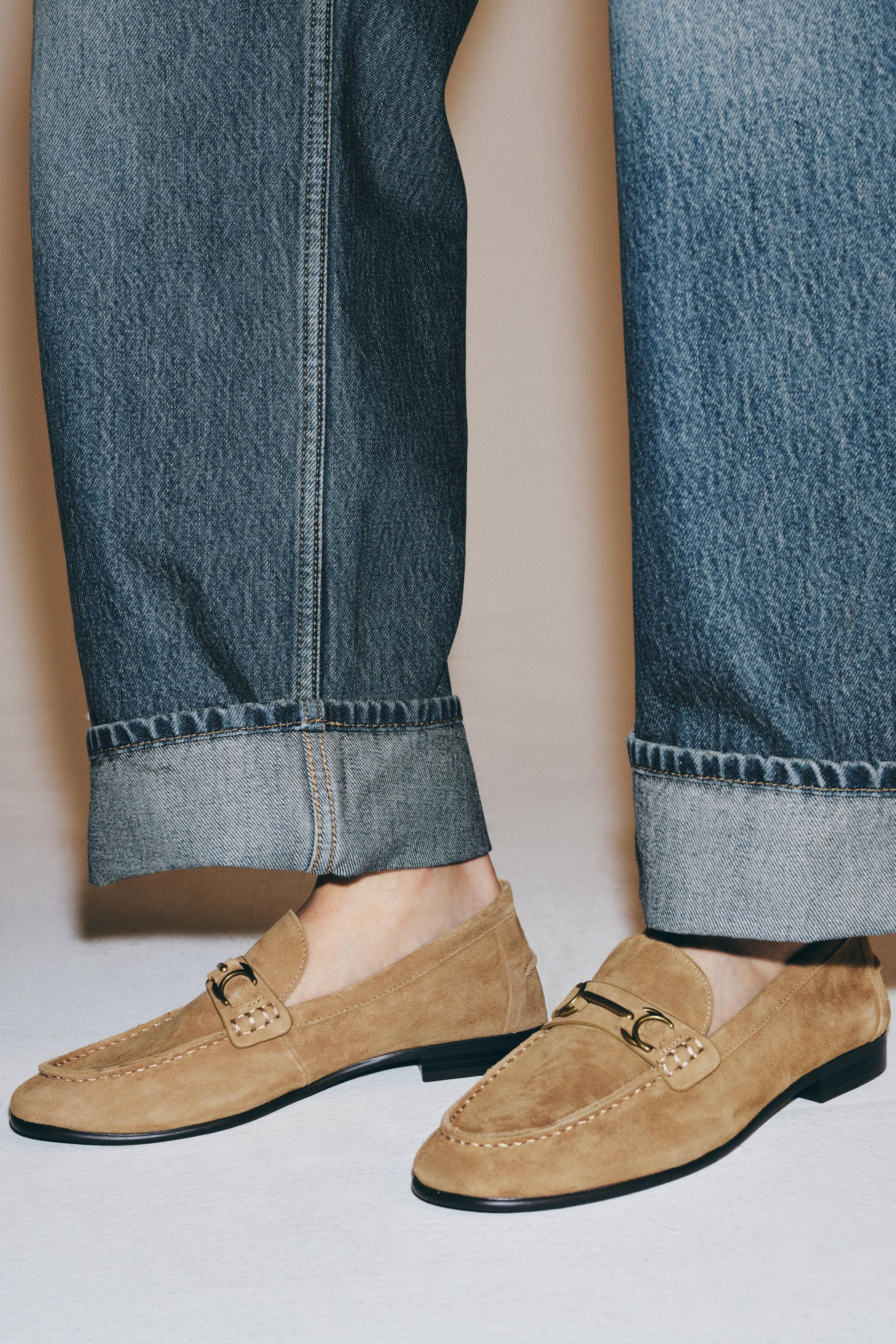 SUEDE LOAFERS WITH METALLIC APPLIQU\u00c9 | Zara US