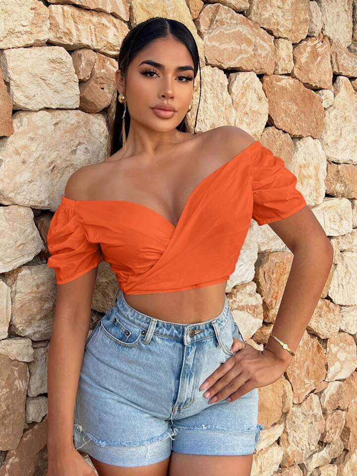 SHEIN SXY Off Shoulder Tie Back Crop Blouse | SHEIN
