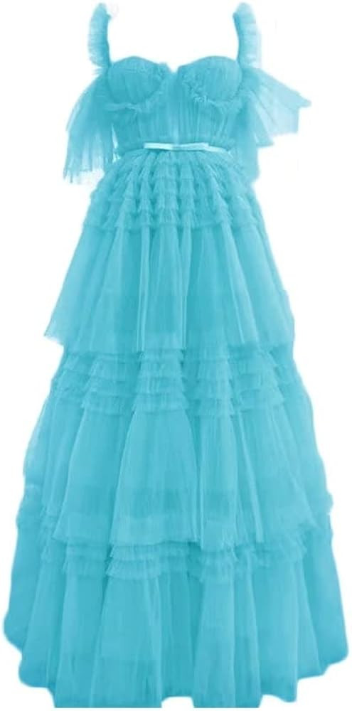 Womens Off Shoulder Tulle Formal Evening Gowns Puffy Tiers Quinceanera Ball Gown Tulle Tiers Prom... | Amazon (US)