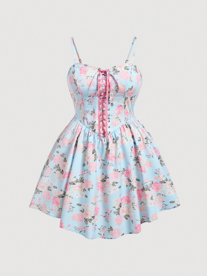 SHEIN MOD Summer Vintage Floral Bowknot Belted Short Cami Dress,Dresses Graduation,Floral Dress | SHEIN