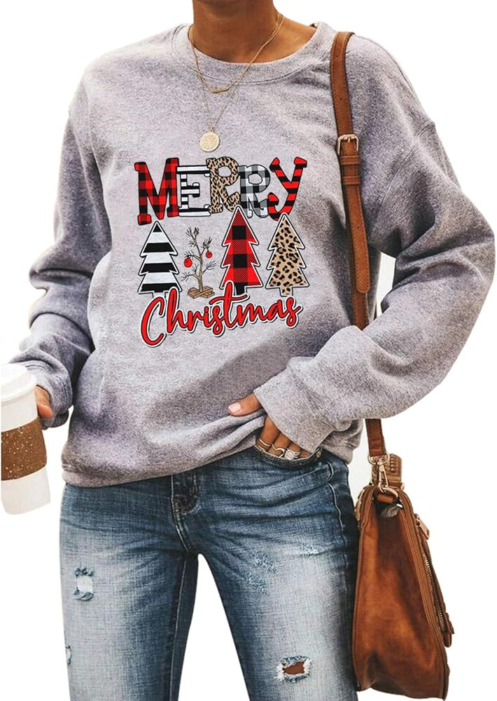 GOWONE Women Farm Fresh Christmas Plaid Trees Sweatshirt Xmas Tree Graphic Funny Holiday Pullover... | Amazon (US)