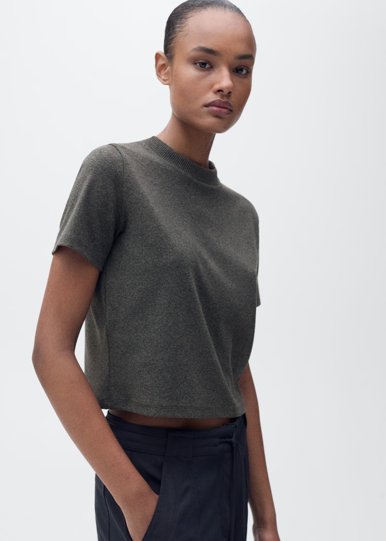 Short sleeve cotton blend t-shirt - Women | MANGO United Kingdom | MANGO (UK)