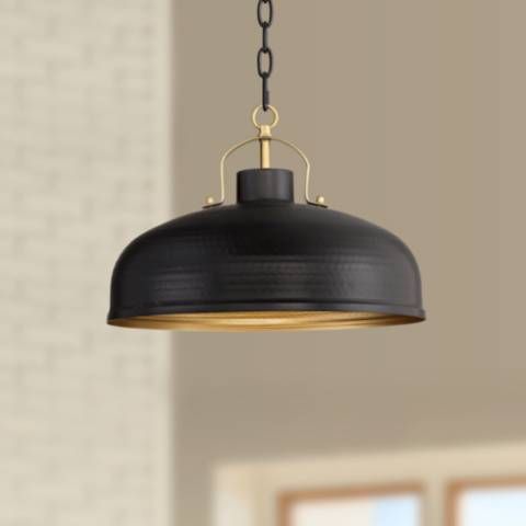 Possini Euro Camden 15 3/4" Wide Black and Warm Brass Ceiling Pendant | Lamps Plus