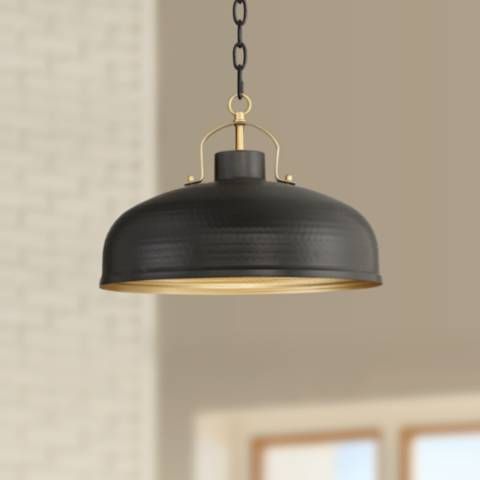 Possini Euro Camden 15 3/4" Wide Black and Warm Brass Ceiling Pendant | Lamps Plus