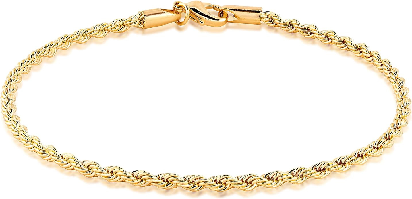 Barzel 18K Gold Plated Braided Rope Anklet for Women, 2.7 MM thick, 10 Inches long - Made In Braz... | Amazon (US)