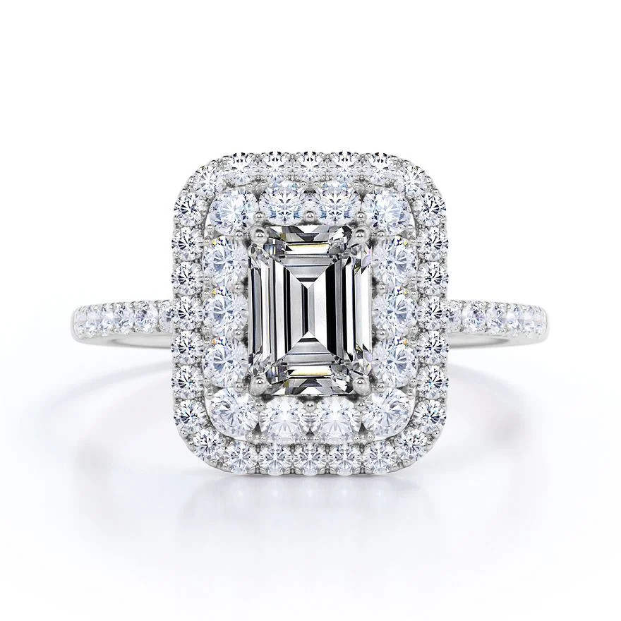 2 Carat Emerald Cut Moissanite Engagement Ring - Bridal Ring - Double Halo Ring - Cluster Ring - ... | Walmart (US)