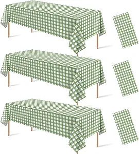 3 Pcs Sage Green Gingham Tablecloth Decorations, Disposable Plastic Green Checkered Tablecloth Bu... | Amazon (US)