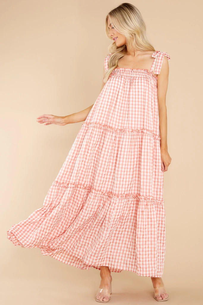 Cherished Memories Apricot Orange Gingham Maxi Dress | Red Dress 