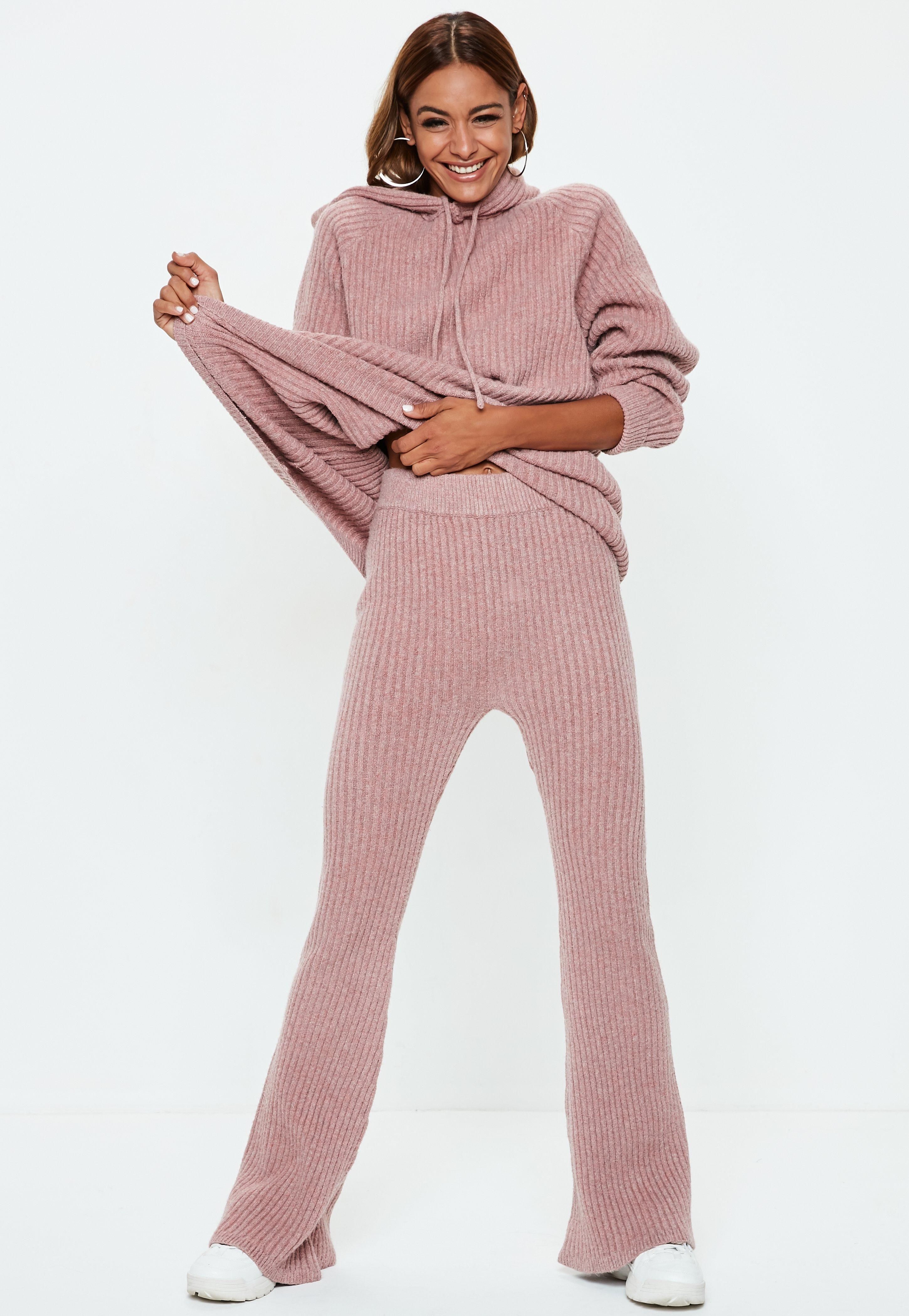 Petite Pink Ribbed Knitted Co Ord Trousers | Missguided (UK & IE)