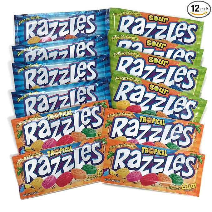 Razzles Gum Candies 12-pack Variety, 1.4 oz. Packages [4 of each flavor] | Amazon (US)