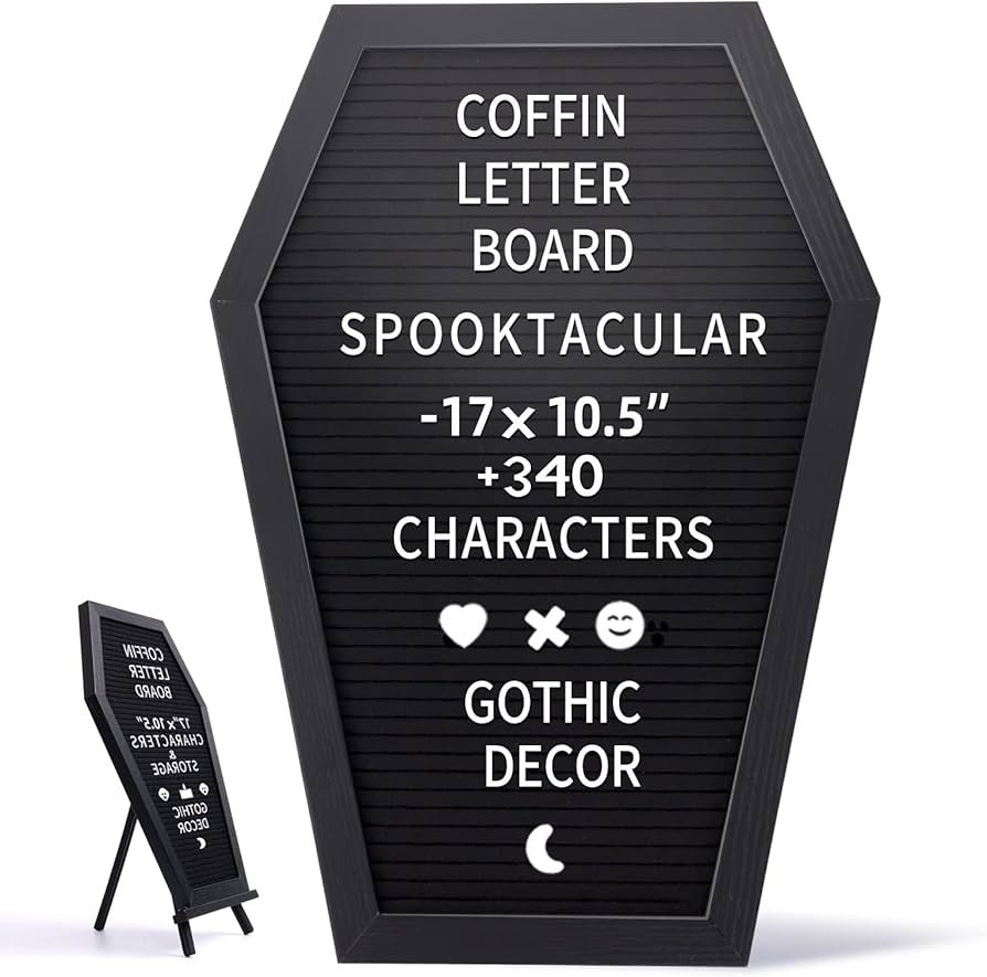Coffin Letter Board Black Felt Message Board, with 340 Changeable Characters and Spooky Emojis, G... | Amazon (US)