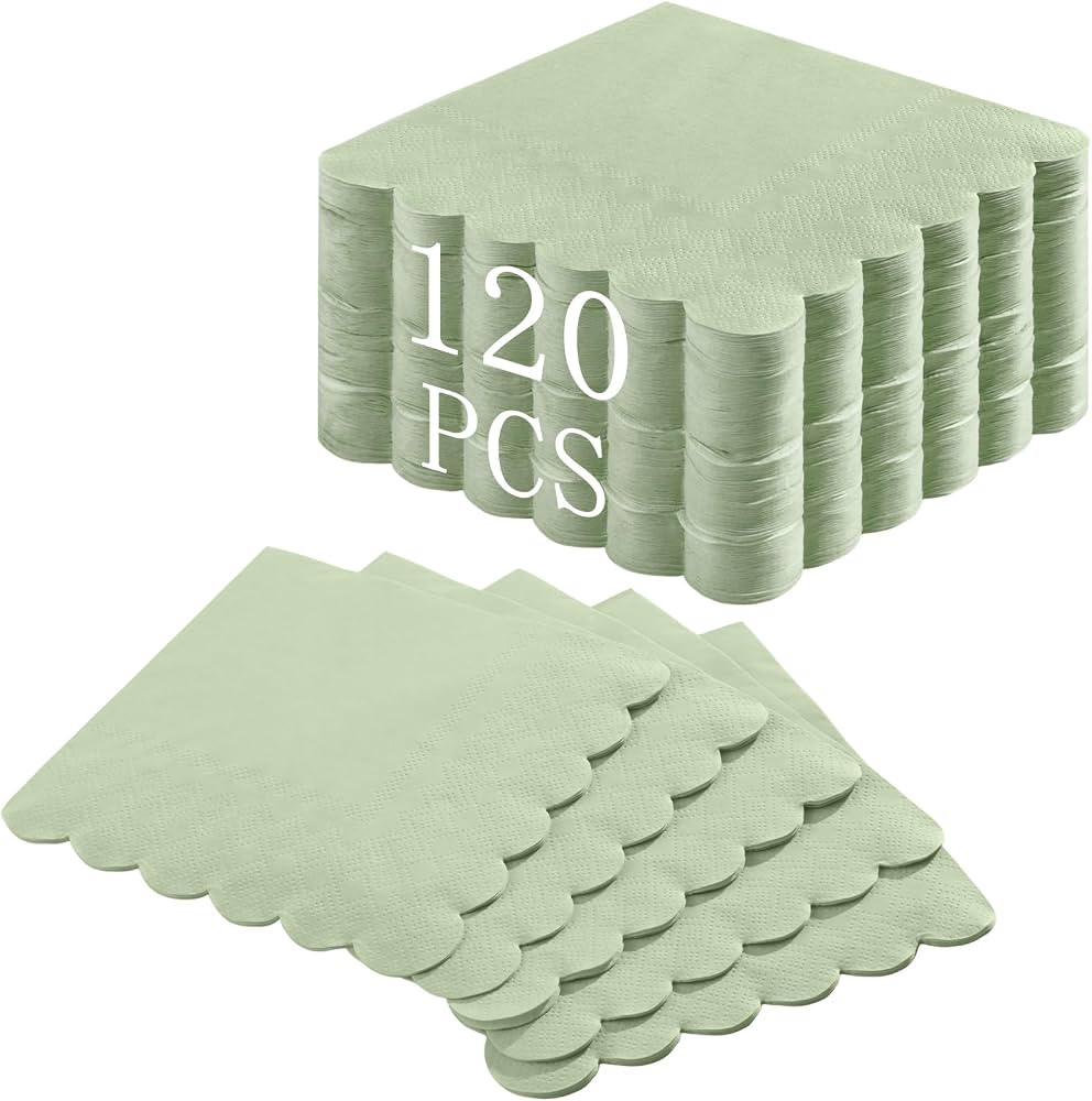 Sage green scalpoped cocktail napkins | Amazon (US)