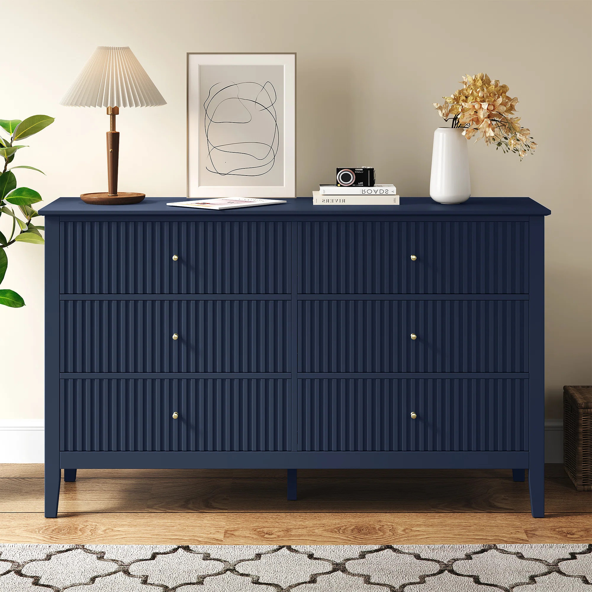 Modern Blue 6-Drawer Fluted Dresser | Wayfair North America