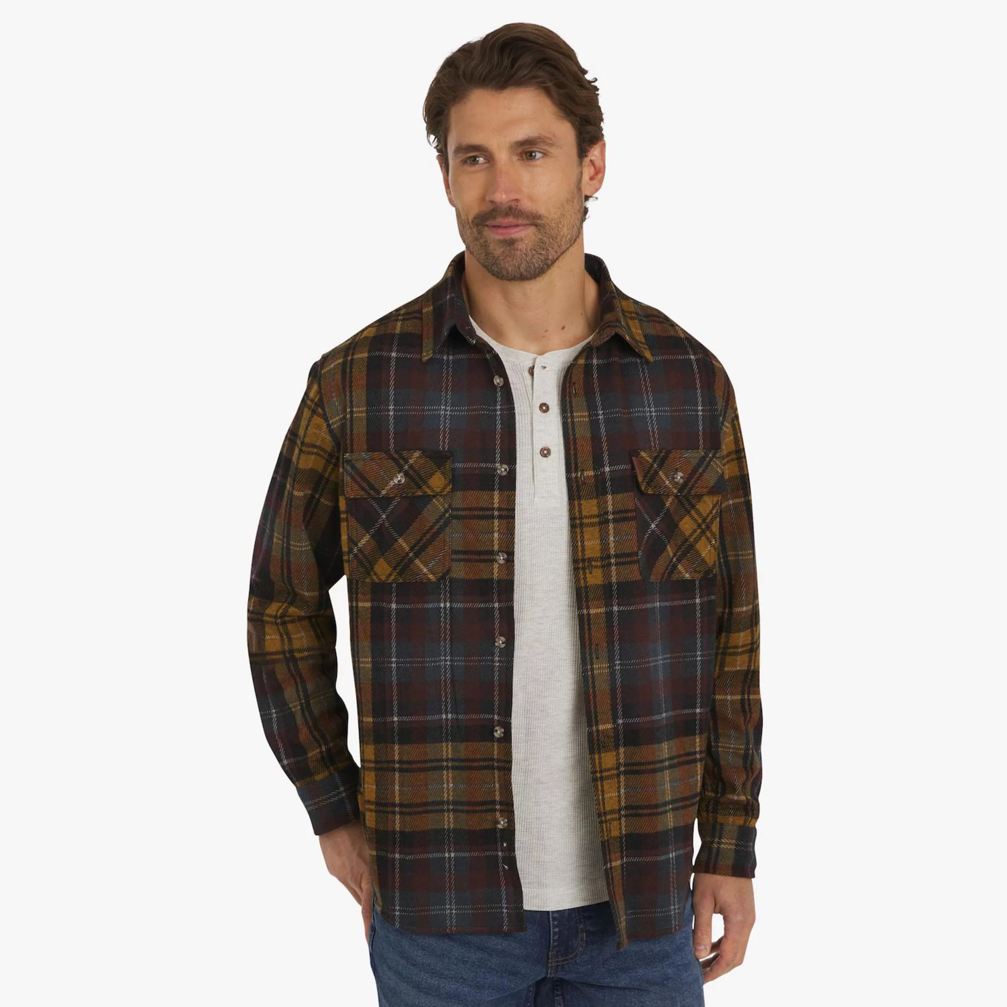 Men's Chaps Lakeland Long Sleeve Knit Plaid Flannel Shirt | Kohl's
