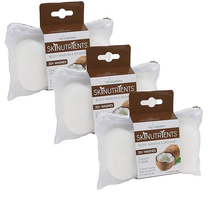 Spongeables Skinutrients Moisturizing Body Wash in a Sponge, Coconut Colada, With Bonus Travel Ba... | Amazon (US)