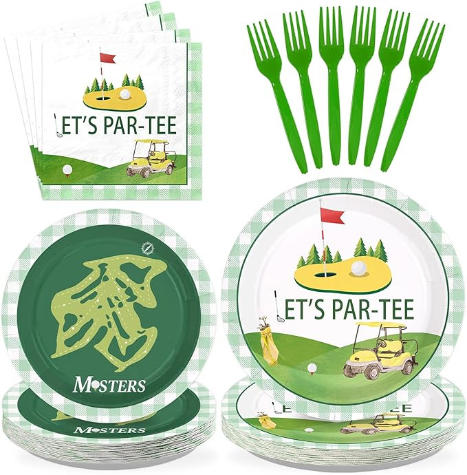 96 Pcs Masters Golf Party Decorations Yellow Green Golf Plates and Napkins Disposable Let’s Par... | Amazon (US)