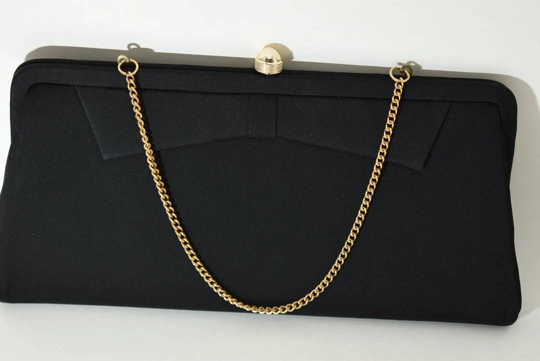 Black Fabric Clutch Purse With Bow Black Purse Wedding - Etsy | Etsy (US)