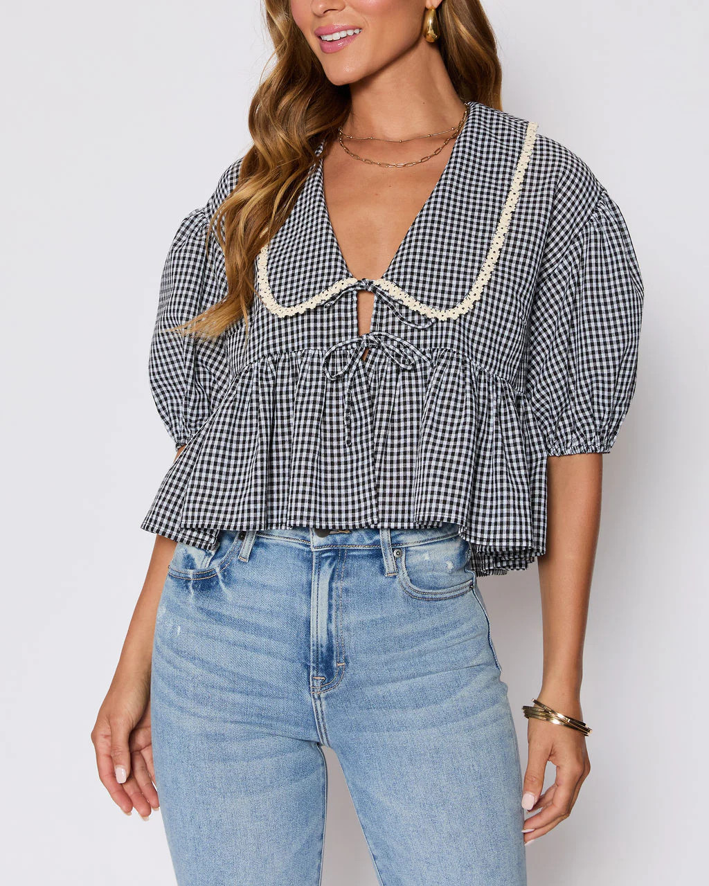 Hart Collared Gingham Babydoll Top | VICI