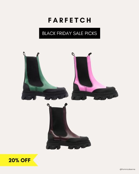 Farfetch Black Friday sale picks including the Ganni chelsea boots perfect for NYC winter! Currently an extra 20% off already discounted. I purchased the burgundy pair🛍️

#LTKSeasonal #LTKshoecrush #LTKCyberweek