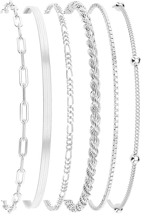 DEARMAY Dainty Silver Plated Bracelets for Women Trendy, Silver Jewelry Set for Women Bracelets f... | Amazon (US)