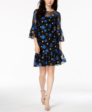 Calvin Klein Floral-Embroidered Bell-Sleeve Dress | Macys (US)