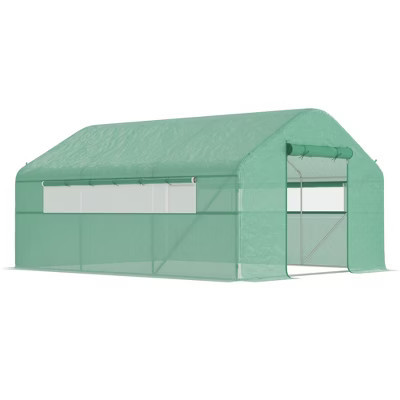 Outsunny 13' x 10' x 6.5' Hoop House Greenhouse with Large Windows, Large Walk-In Tunnel Green House with Upgraded Galvanized Steel Frame, Green | Target