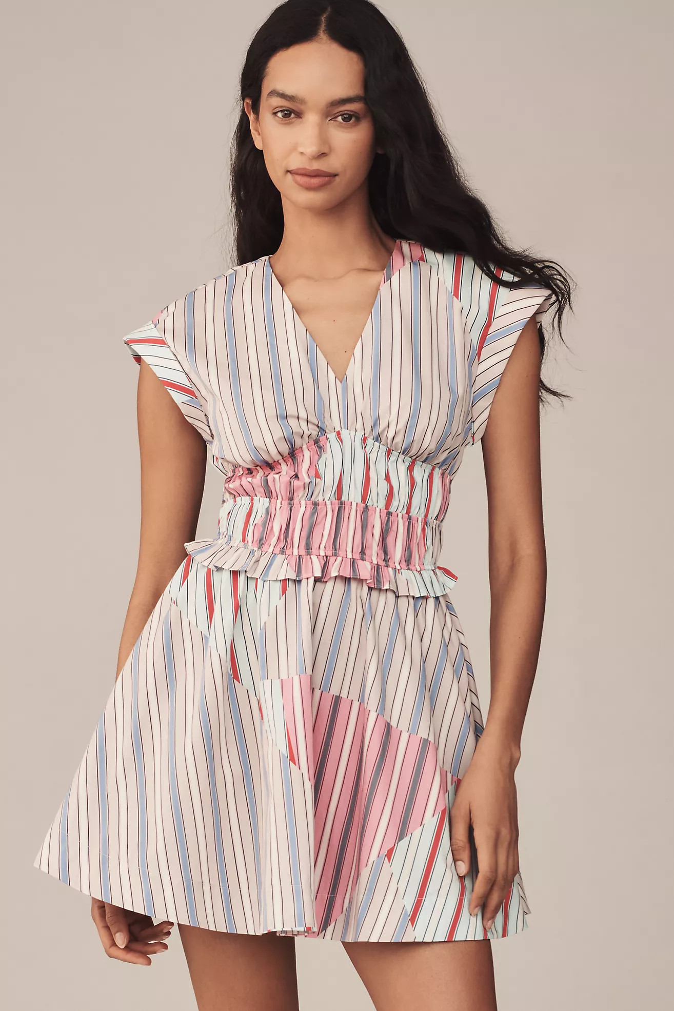 By Anthropologie Cap-Sleeve V-Neck A-Line Mini Dress | Anthropologie (US)
